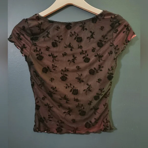 Y2K Floral Mesh Black and Pink Top - XS - Picture 4 of 6